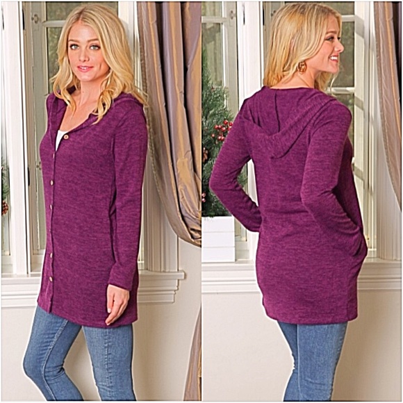 Cozy Button Hoodie Tunic Top Pocket ML - Picture 3 of 8